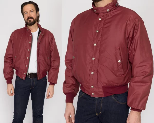 Medium 80s Wine Red Cafe Racer Puffer Jackets