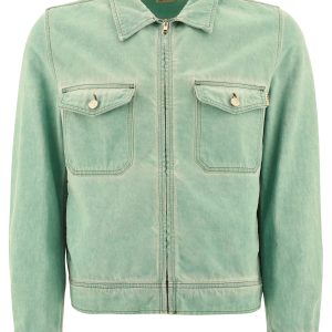 Men Overshirt Green Denim Jacket