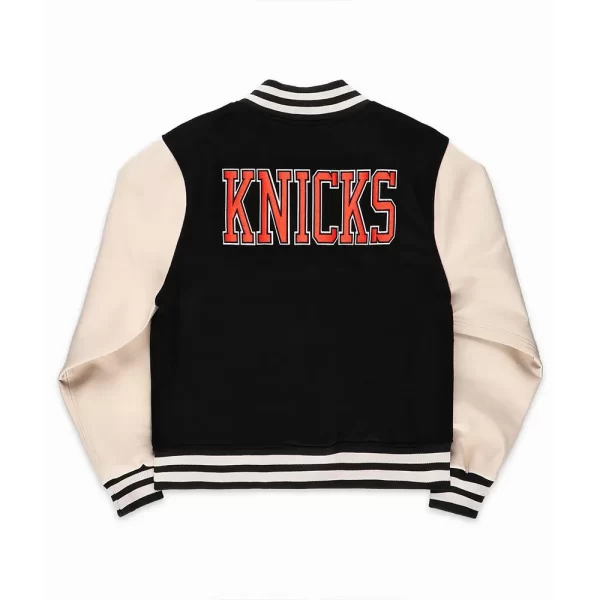 NY Knicks Black & Off White Full-Snap Wool Varsity Jacket