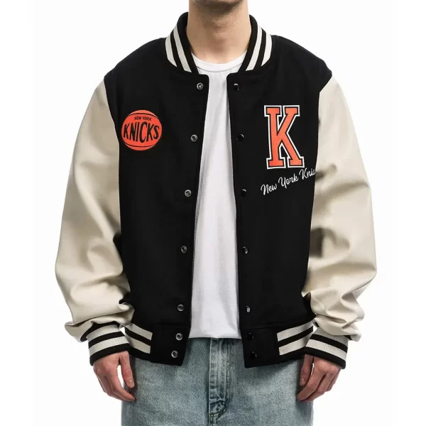 NY Knicks Black & Off White Varsity Jacket