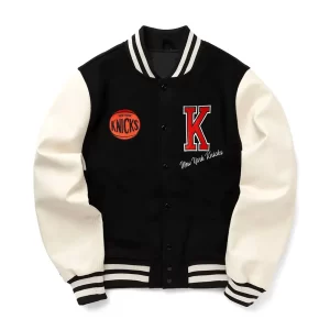 NY Knicks Black and Off White Varsity Jacket