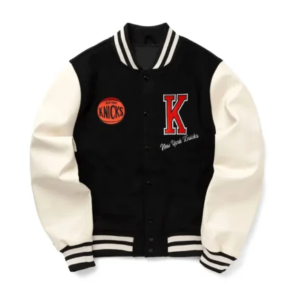 NY Knicks Black and Off White Varsity Jacket
