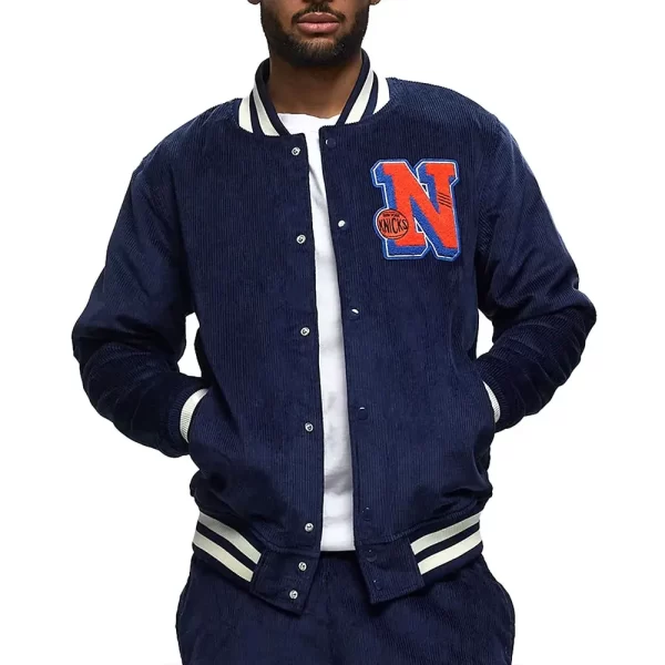 NY Knicks Navy Corduroy Varsity Jacket