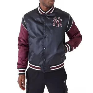 NY Yankees Black and Maroon Satin Jacket