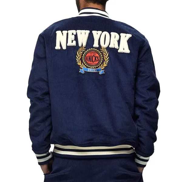 Navy New York Knicks Corduroy Varsity Shearling Jacket