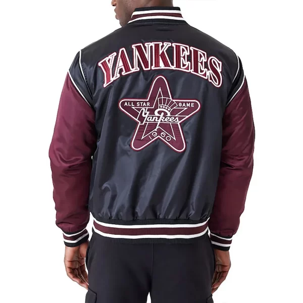 New York Yankees Satin Full-Snap Black and Maroon Jacket