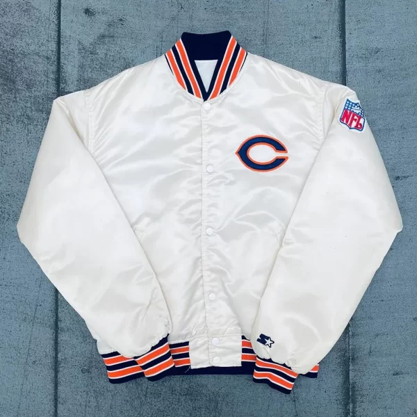 1980’s Chicago Bears Cream Satin Bomber Jacket