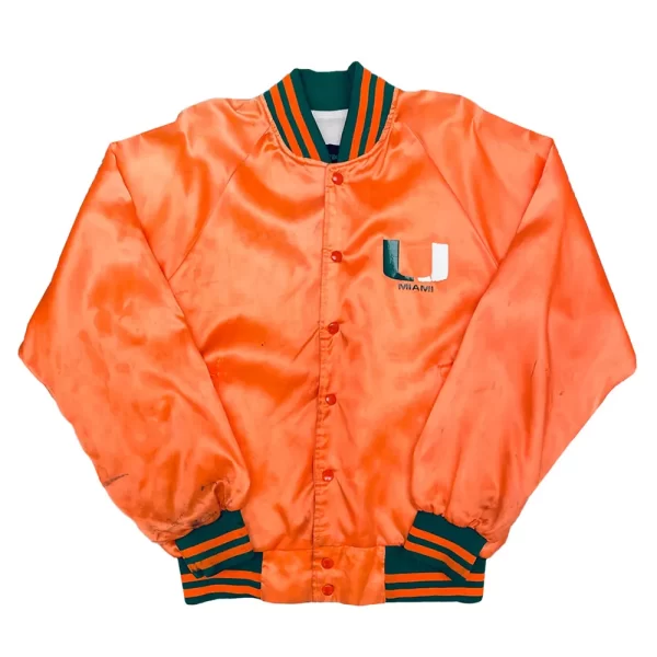 1980’s Miami Hurricanes Spellout Orange Satin Jacket