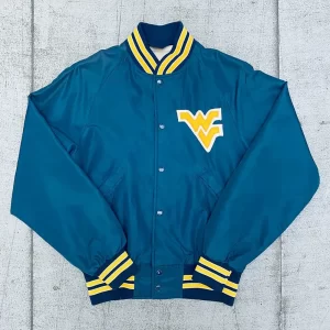 1980’s West Virginia Mountaineers Spellout Satin Bomber Jacket