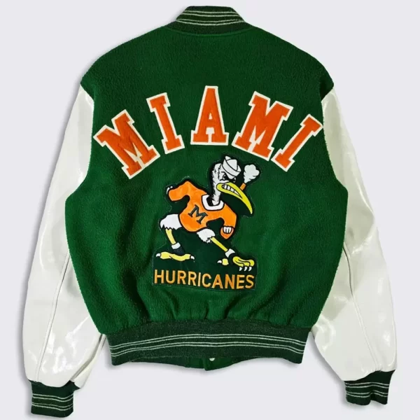 Vintage Miami Hurricanes 70s Green & White Varsity Wool Jacket