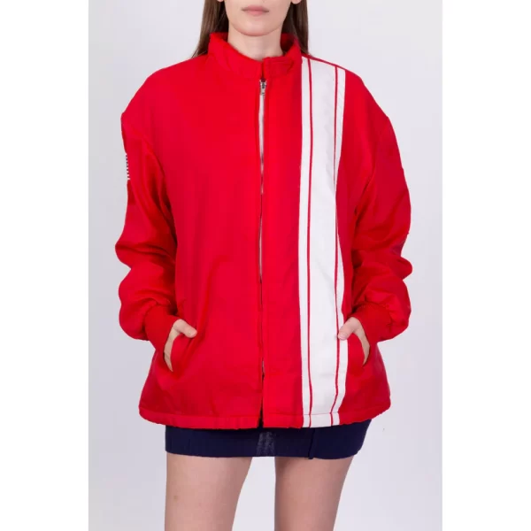 70s Volunteer Fire Department Red Striped Racing Jacket