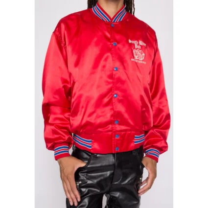 80 South River Pub Red Satin Bomber Jacket