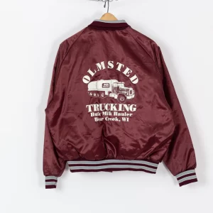 80s Olmsted Trucking Satin Burgundy Varsity Jacket