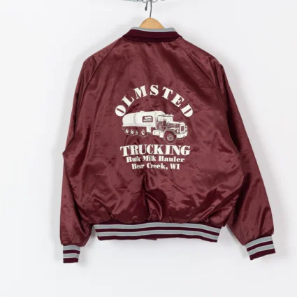 80s Olmsted Trucking Satin Burgundy Varsity Jacket