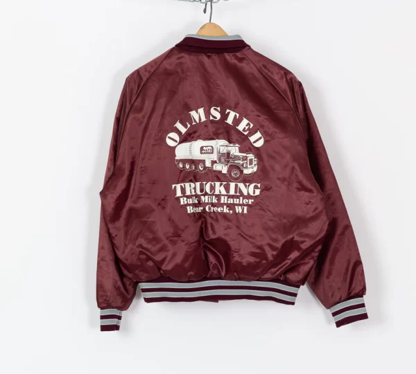 80s Olmsted Trucking Satin Burgundy Varsity Jacket