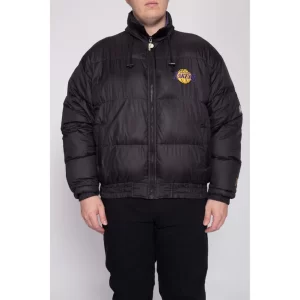 90s LA Lakers Pro Player Down Feather Black Puffer Jacket