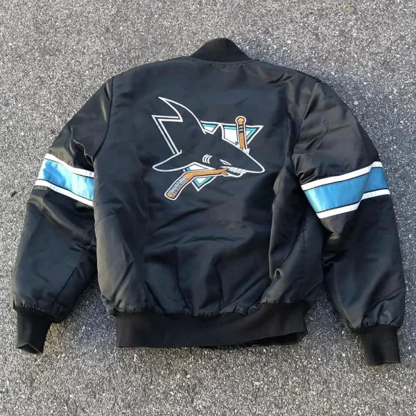 90’s San Jose Sharks Full-Snap Bomber Black Satin Jacket