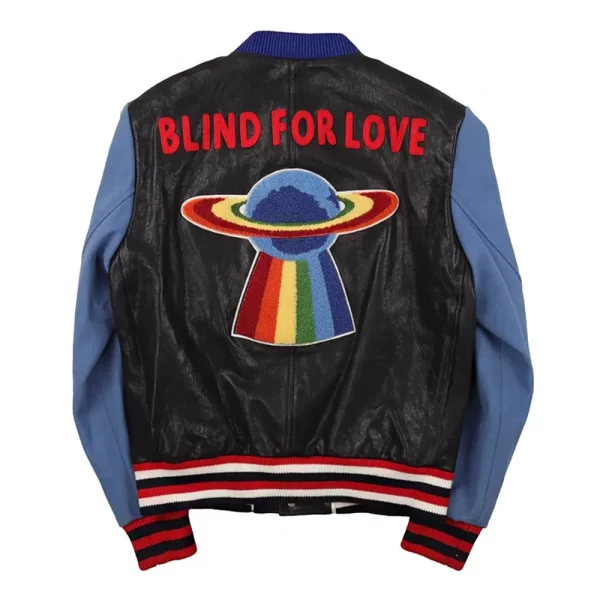 Blind For Love Black & Blue Varsity Bomber Wool & Leather Jacket