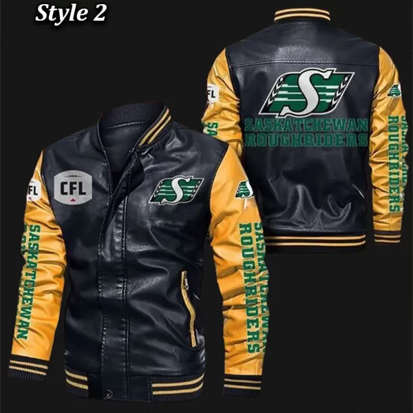 CFL Saskatchewan Roughriders Full-Snap Bomber Varsity Leather Jacket