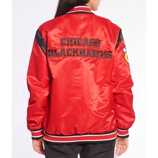 Chicago Blackhawks Teddy Varsity Red Full-Snap Satin Jacket