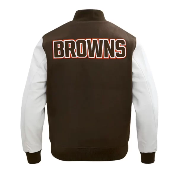 Classic Cleveland Browns Brown and White Wool Leather Varsity Jacket