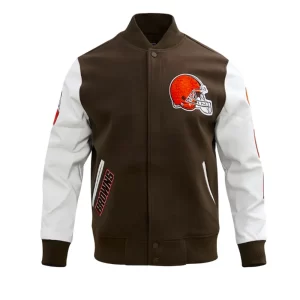 Cleveland Browns Classic Brown and White Varsity Jacket