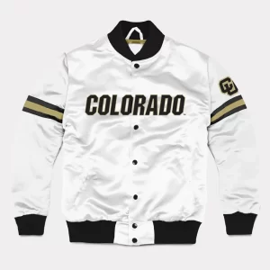 Colorado Buffaloes Striped White Bomber Satin Jacket