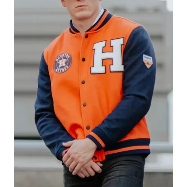 Houston Astros Blue and Orange Varsity Wool Jacket