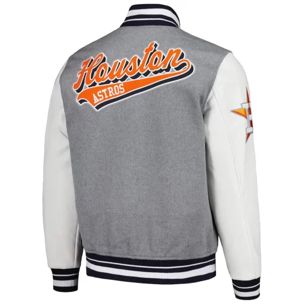 Houston Astros Script Tail Heather Gray & White Full-Zip Wool Varsity Jacket