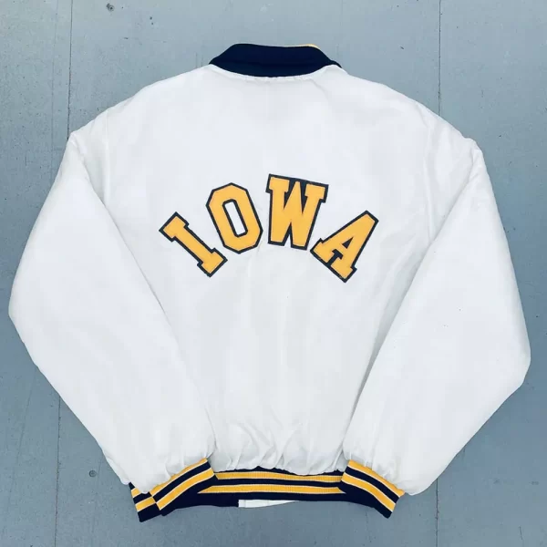 Iowa Hawkeyes 1980’s Bomber White Full-Snap Satin Jacket