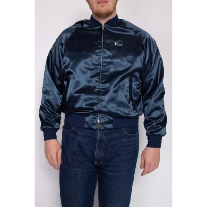 Large 70s Late Great Chevys Blue Satin Varsity Jacket