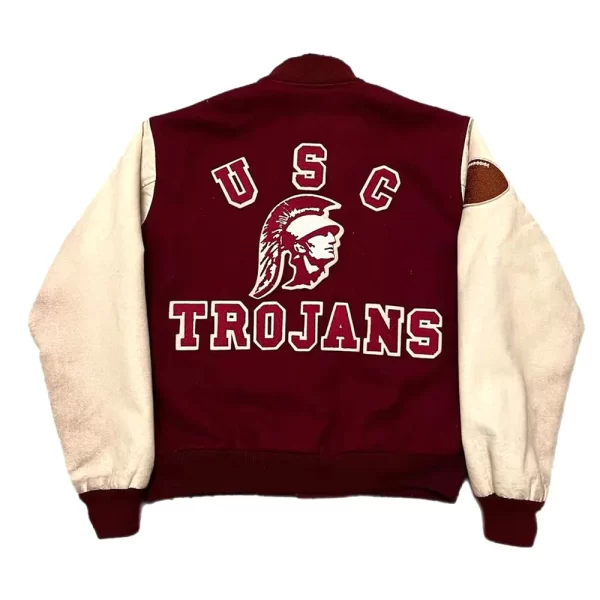 Maroon & White USC Trojans 80’s Wool Leather Varsity Jacket