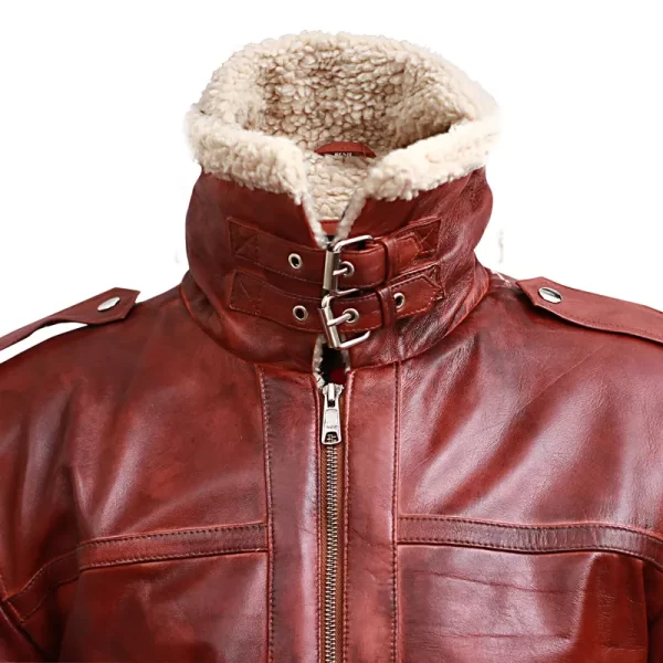 Men’s Brown Shearling Stand Collar Leather Jacket