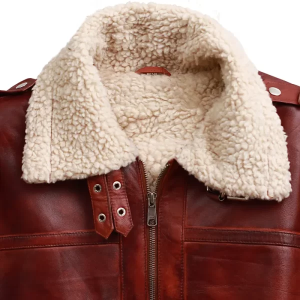 Men’s Brown Shearling Stand Collar Leather Jackets