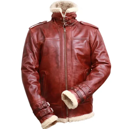 Men’s Brown Shearling Stand Collar Real Leather Jacket