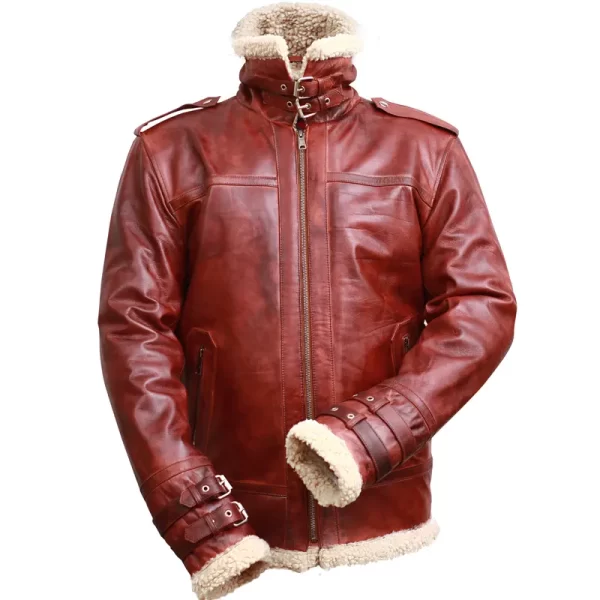 Men’s Brown Shearling Stand Collar Real Leather Jacket