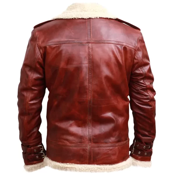 Men’s Brown Shearling Stand Collar Real Leather Zip Jacket