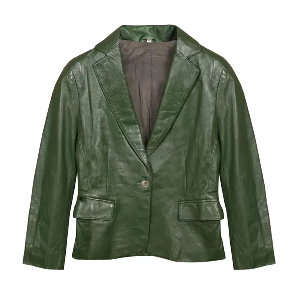 Men’s Green Fashion Genuine Faux Leather Blazer Coat