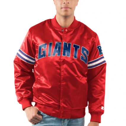 Men's New York Giants Starter Red Legacy Collection Satin Varsity Jacket
