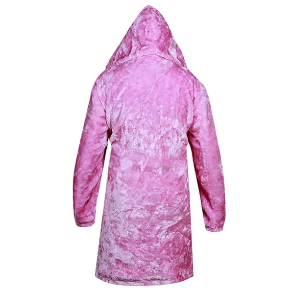 Men’s Pink Oversized Hooded Fur Long Zip Coat