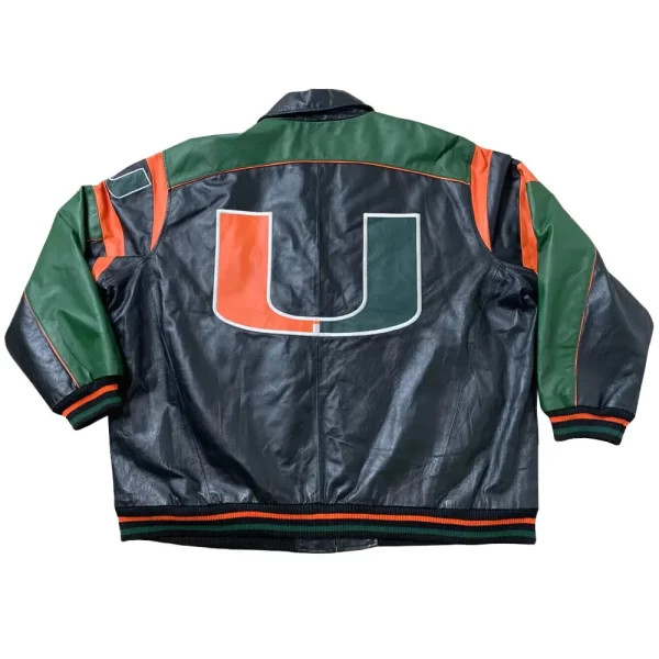 Miami Hurricanes Black & Green Full-Zip Leather Varsity Jacket