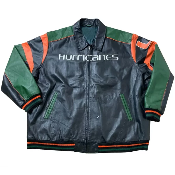 Miami Hurricanes Black and Green Full-Zip Leather Jacket