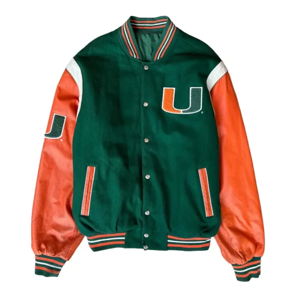 Miami Hurricanes Varsity Green and Orange Jacket