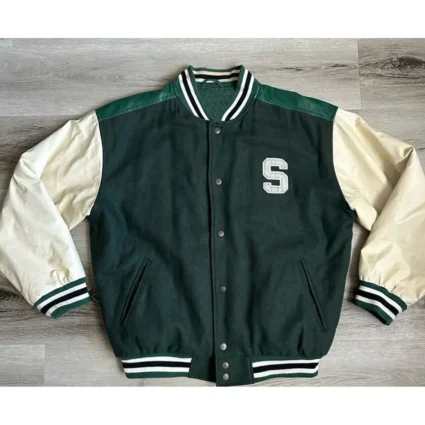Michigan State Varsity Green and Off White Jacket