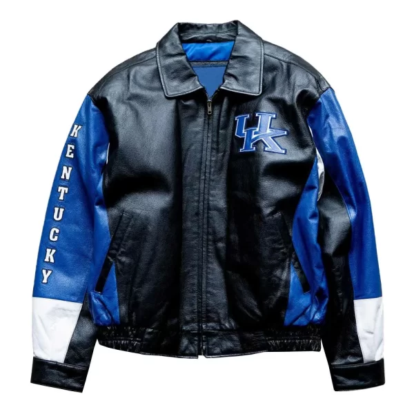 NCAA Kentucky Wildcats Blue and Black Leather Jacket