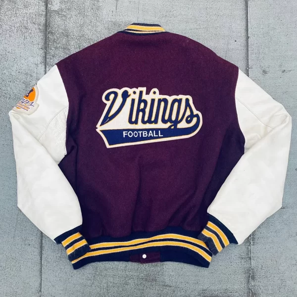 NFC Champs Minnesota Vikings 1980’s Purple and White Varsity Wool & Leather Jacket