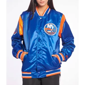 NY Islanders Teddy Royal Blue Satin Jacket