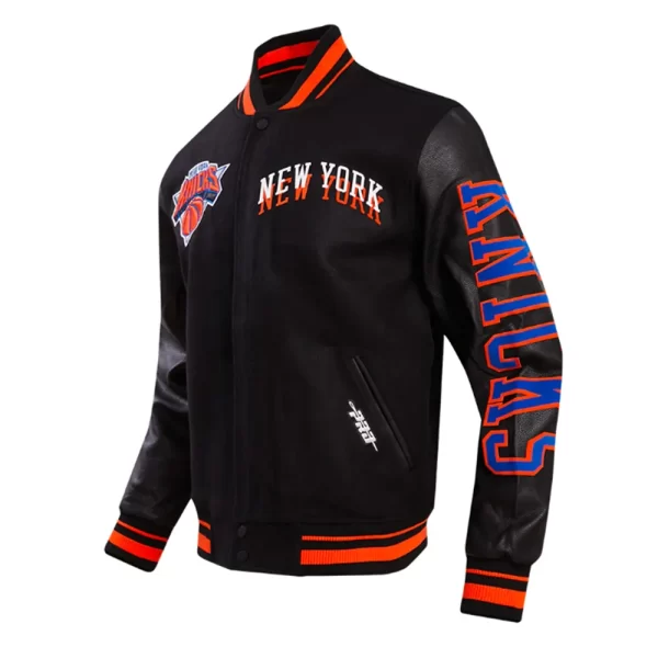 NY Knicks Chest Layered Classic Rib Varsity Jacket