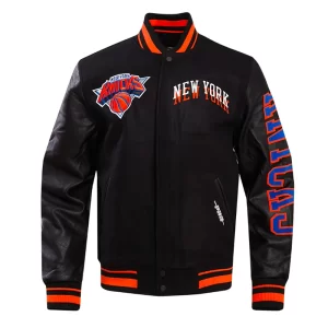 NY Knicks Chest Layered Classic Rib Wool Varsity Jacket