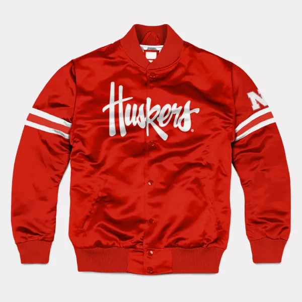 Nebraska Cornhuskers Striped Red Bomber Satin Jacket